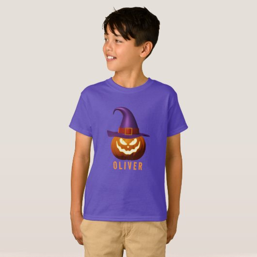 Spooky Halloween Kürbislaterne Name T-Shirt (Vorne ganz)