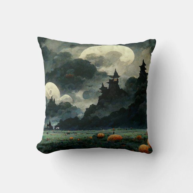 Spooky Halloween Landschaft Kissen (Vorderseite)