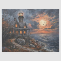 Spooky Halloween Lighthouse Szene für Decoupage