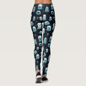Spooky Halloween Little Ghosts Blau Weiß und Schwa Leggings (Rückseite)