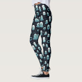 Spooky Halloween Little Ghosts Blau Weiß und Schwa Leggings (Links)
