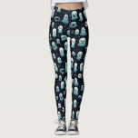 Spooky Halloween Little Ghosts Blau Weiß und Schwa Leggings<br><div class="desc">Bereiten Sie sich auf Halloween mit diesen spukhaften,  aber niedlichen Halloween-Leggings vor. Diese Leggings sind mit kleinen weißen und hellblauen Cartoon-Geistern auf schwarzem Hintergrund bedeckt und bringen ein wenig "Geist" in Ihren Halloween-Stil. Erstellt von der einfachen Farmhouse Press.</div>