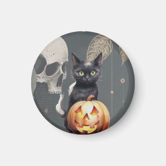 Spooky Halloween Magnet mit schwarzer Katze (Vorne)