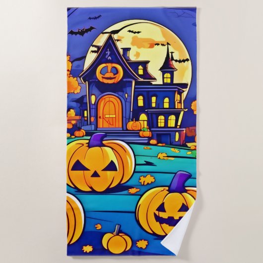 Spooky Halloween Mansion Artwork Strandtuch (Vorderseite)