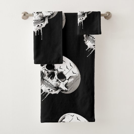Spooky Halloween Melting Cranium With Bat Imagery  Badhandtuch Set (Insitu)