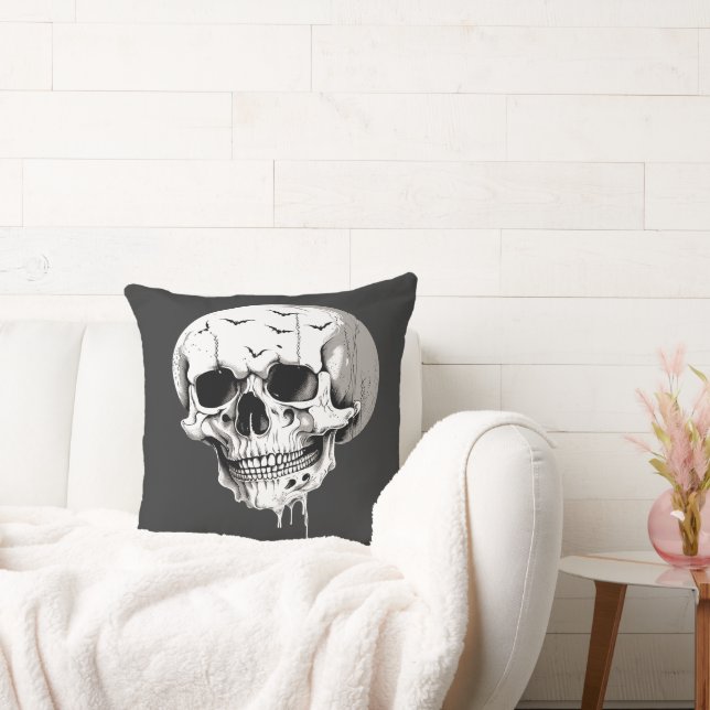 Spooky Halloween Melting Cranium With Bat Imagery  Kissen (Liege)