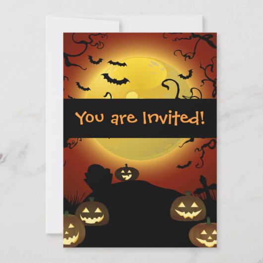 Spooky Halloween Moon, Pumpkins und Fledermäuse Ei Einladung (Vorderseite)