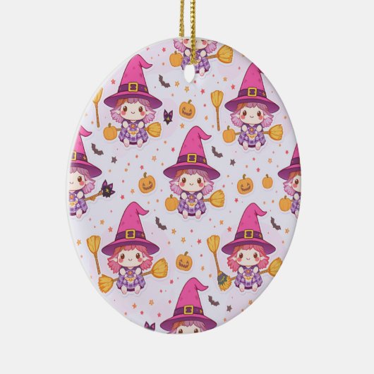 Spooky Halloween Muster mit Pumpkins und Hexe Keramik Ornament (Rechts)