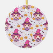 Spooky Halloween Muster mit Pumpkins und Hexe Keramik Ornament (Vorne)