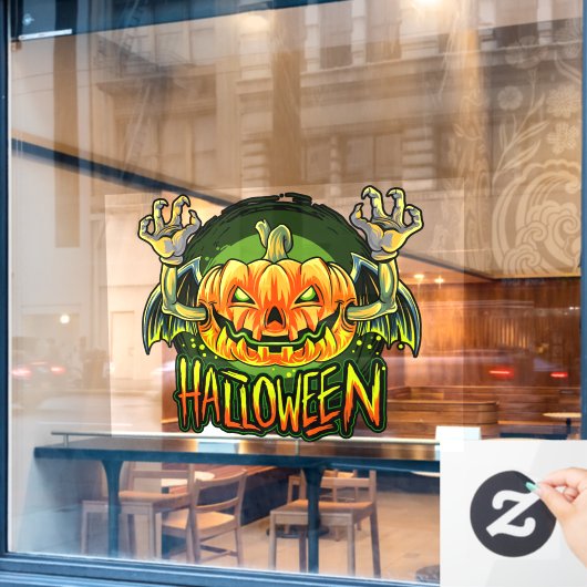 Spooky Halloween Neon Bat Pumpkin Fensteraufkleber (Café-Fenster)