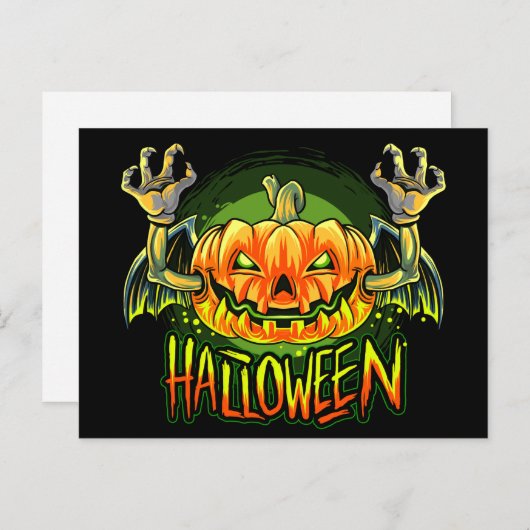 Spooky Halloween Neon Bat Pumpkin Postkarte (Vorne/Hinten)