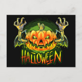 Spooky Halloween Neon Bat Pumpkin Postkarte (Vorderseite)