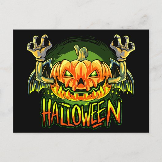 Spooky Halloween Neon Bat Pumpkin Postkarte (Vorderseite)