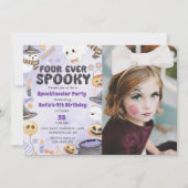 Spooky Halloween Niedlich Ghost 4. Geburtstag Foto Einladung (Vorderseite)