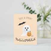 Spooky Halloween Niedlich Ghost Trick oder Behandl Postkarte (Stehend Vorderseite)