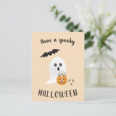 Spooky Halloween Niedlich Ghost Trick oder Tretboo Postkarte (Stehend Vorderseite)