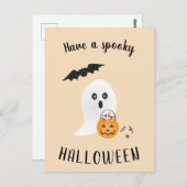 Spooky Halloween Niedlich Ghost Trick oder Tretboo Postkarte (Vorne/Hinten)