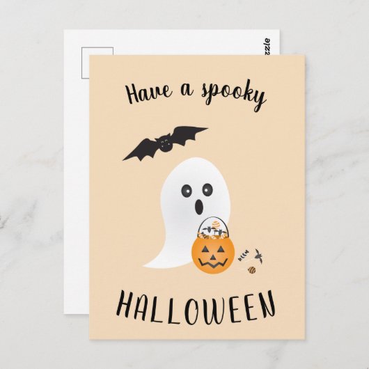 Spooky Halloween Niedlich Ghost Trick oder Tretboo Postkarte (Vorne/Hinten)