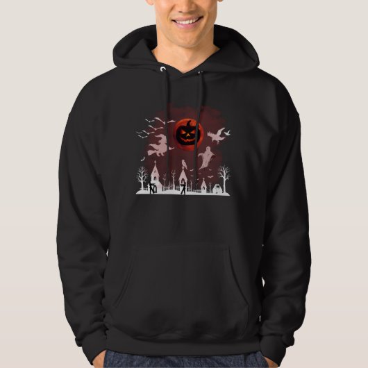 Spooky Halloween Night Full Moon Pumpkin Szene Hoodie (Vorderseite)
