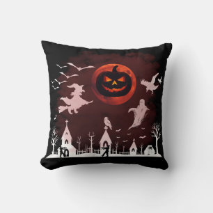 Spooky Halloween Night Full Moon Pumpkin Szene Kissen