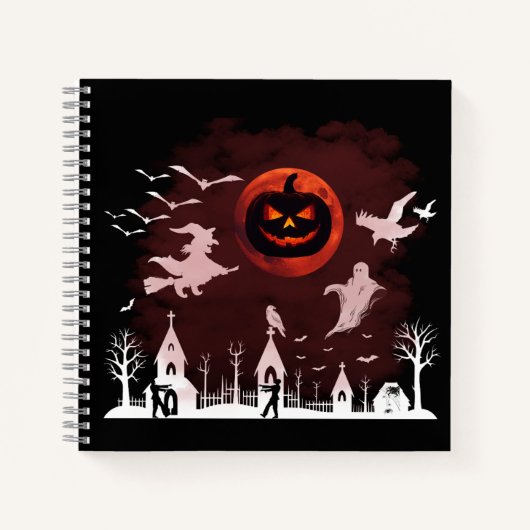 Spooky Halloween Night Full Moon Pumpkin Szene Notizblock (Vorderseite)