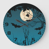 Spooky Halloween Night Full Moon und Flying Bats Große Wanduhr (Vorderseite)