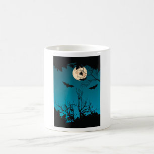 Spooky Halloween Night Full Moon und Flying Bats Kaffeetasse