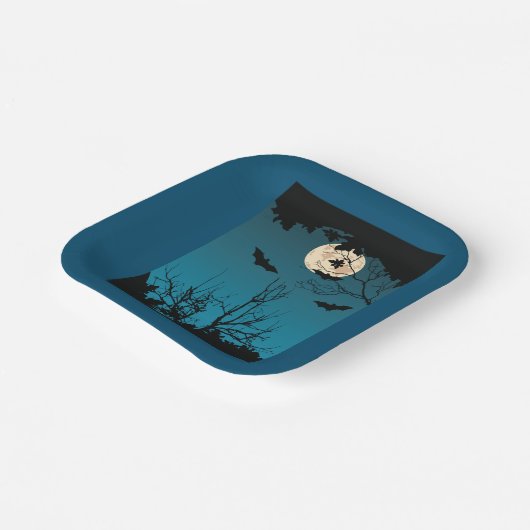 Spooky Halloween Night Full Moon und Flying Bats Pappteller (Gewinkelt)