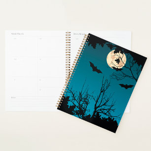 Spooky Halloween Night Full Moon und Flying Bats Planer