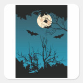 Spooky Halloween Night Full Moon und Flying Bats Quadratischer Aufkleber (Vorderseite)