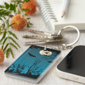 Spooky Halloween Night Full Moon und Flying Bats Schlüsselanhänger (Vorderseite rechts)