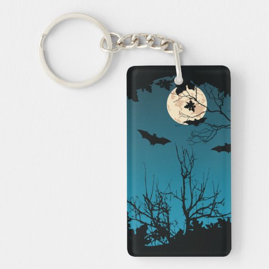 Spooky Halloween Night Full Moon und Flying Bats Schlüsselanhänger (Vorderseite)