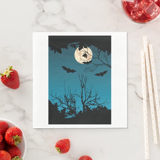 Spooky Halloween Night Full Moon und Flying Bats Serviette
