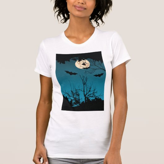 Spooky Halloween Night Full Moon und Flying Bats T-Shirt (Vorderseite)