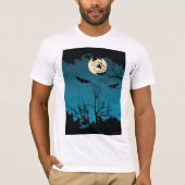 Spooky Halloween Night Full Moon und Flying Bats T-Shirt (Vorderseite)