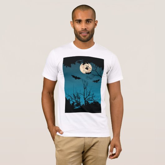 Spooky Halloween Night Full Moon und Flying Bats T-Shirt (Vorne ganz)
