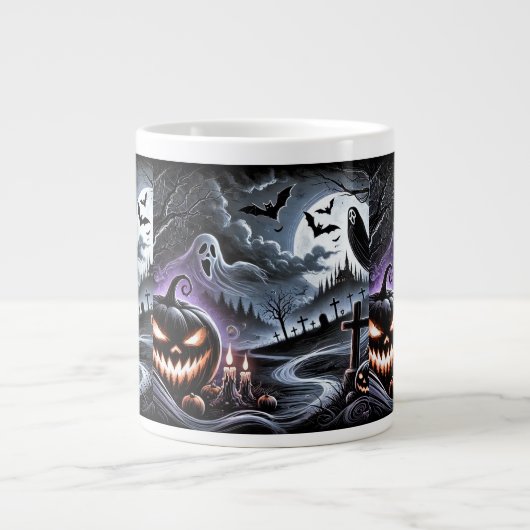 Spooky Halloween Night: Spuk Pumpkins und Geist Jumbo-Tasse (Vorderseite)
