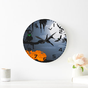 Spooky Halloween Night Szene Große Wanduhr