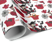 Spooky Halloween Party Cat Ghost Spider Web Geschenkpapier (Rolleneckpunkt)