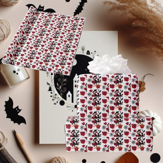 Spooky Halloween Party Cat Ghost Spider Web Geschenkpapier