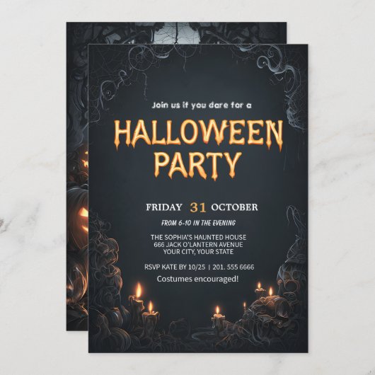 Spooky-Halloween-Party Einladung (Vorne/Hinten)