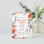Spooky Halloween-Party Einladung Ghost Pumpkin Postkarte (Stehend Vorderseite)