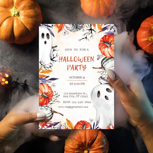 Spooky Halloween-Party Einladung Ghost Pumpkin Postkarte