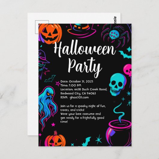 Spooky Halloween Party Invitation Postkarte (Vorne/Hinten)