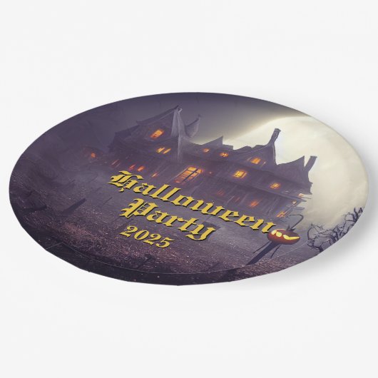 Spooky-Halloween-Party Pappteller (Schrägansicht)