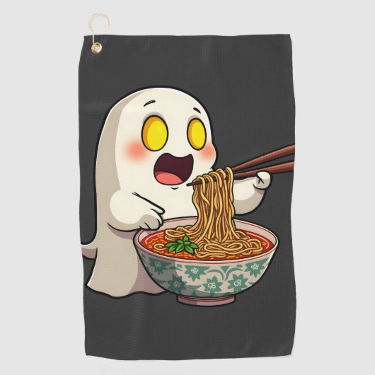 Spooky Halloween Pastel Kawaii Ghost Eating Ramen Golfhandtuch (Vorderseite)
