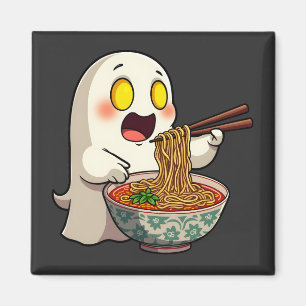 Spooky Halloween Pastel Kawaii Ghost Eating Ramen Magnet