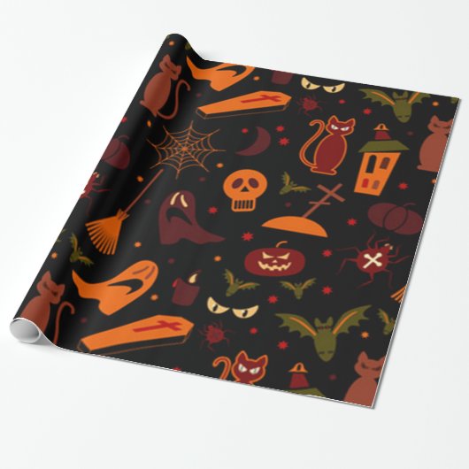Spooky Halloween Pattern Geschenkpapier (Ungerollt)