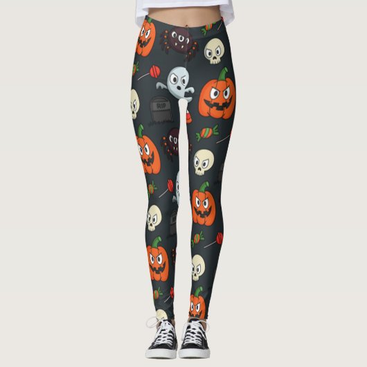 Spooky Halloween Pattern Leggings (Vorderseite)