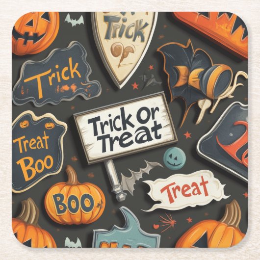 Spooky Halloween Pattern Rechteckiger Pappuntersetzer (Vorderseite)